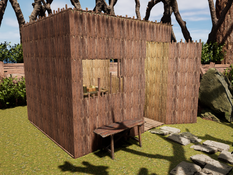 Wooden Log Cabin in a Fantasy Forest Modello 3D