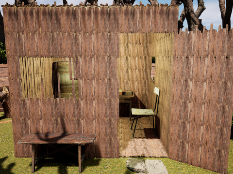 Wooden Log Cabin in a Fantasy Forest Modello 3D