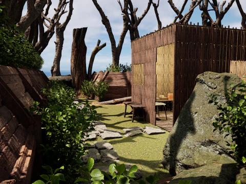 Wooden Log Cabin in a Fantasy Forest 3D Model