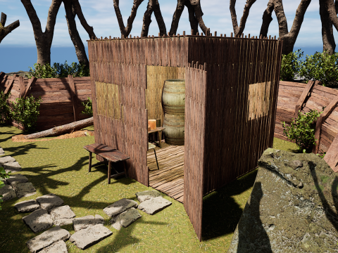 Wooden Log Cabin in a Fantasy Forest Modello 3D