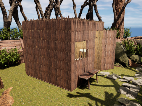 Wooden Log Cabin in a Fantasy Forest Modello 3D