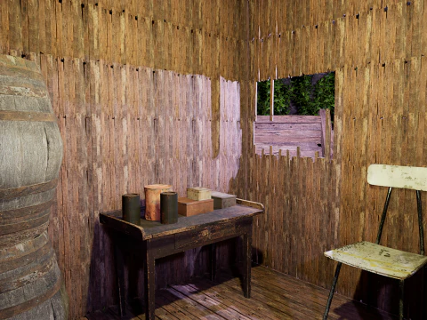 Wooden Log Cabin in a Fantasy Forest 3D Model