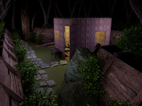 Wooden Log Cabin in a Fantasy Forest 3D Model