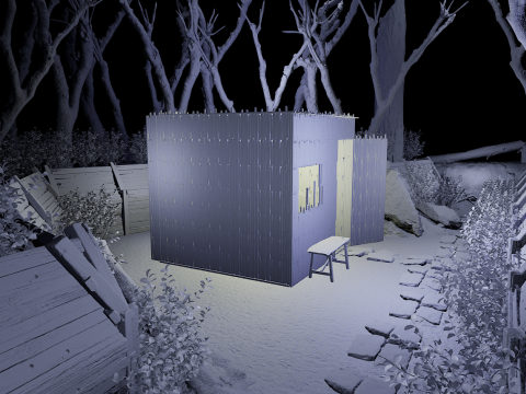 Wooden Log Cabin in a Fantasy Forest Modello 3D