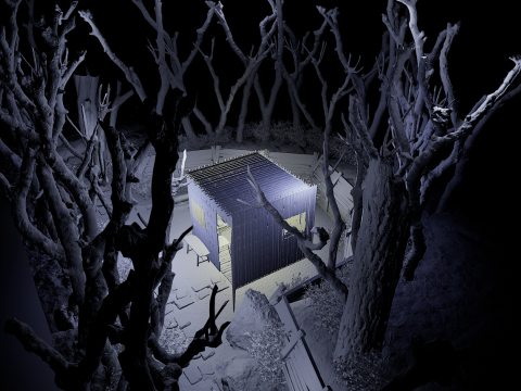 Wooden Log Cabin in a Fantasy Forest Modello 3D