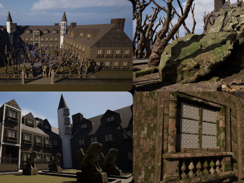 Mega Castle-Mansion with Garden 4K 3D Model