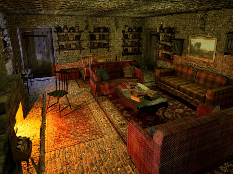コージー ストーン ビレッジ ハウス ルーム 暖炉付 3Dモデル