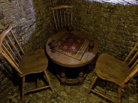 Cozy Stone Village House Room with Fireplace 3D Model