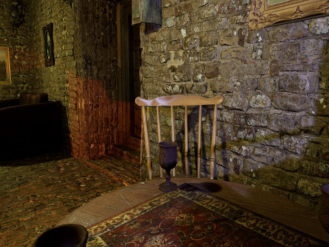 Cozy Stone Village House Room with Fireplace 3D Model