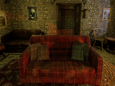 Cozy Stone Village House Room with Fireplace 3D Model