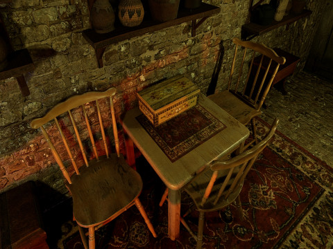 Cozy Stone Village House Room with Fireplace 3D Model