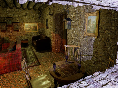Cozy Stone Village House Room with Fireplace 3D Model