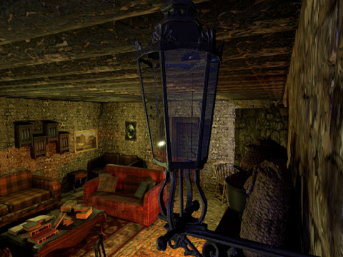 Cozy Stone Village House Room with Fireplace 3D Model