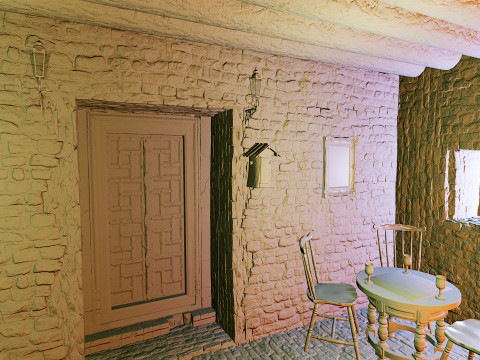 Cozy Stone Village House Room with Fireplace 3D Model