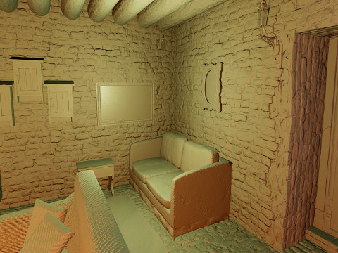 Cozy Stone Village House Room with Fireplace 3D Model