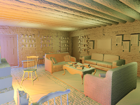 Cozy Stone Village House Room with Fireplace 3D Model