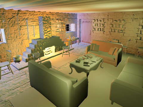 Cozy Stone Village House Room with Fireplace 3D Model