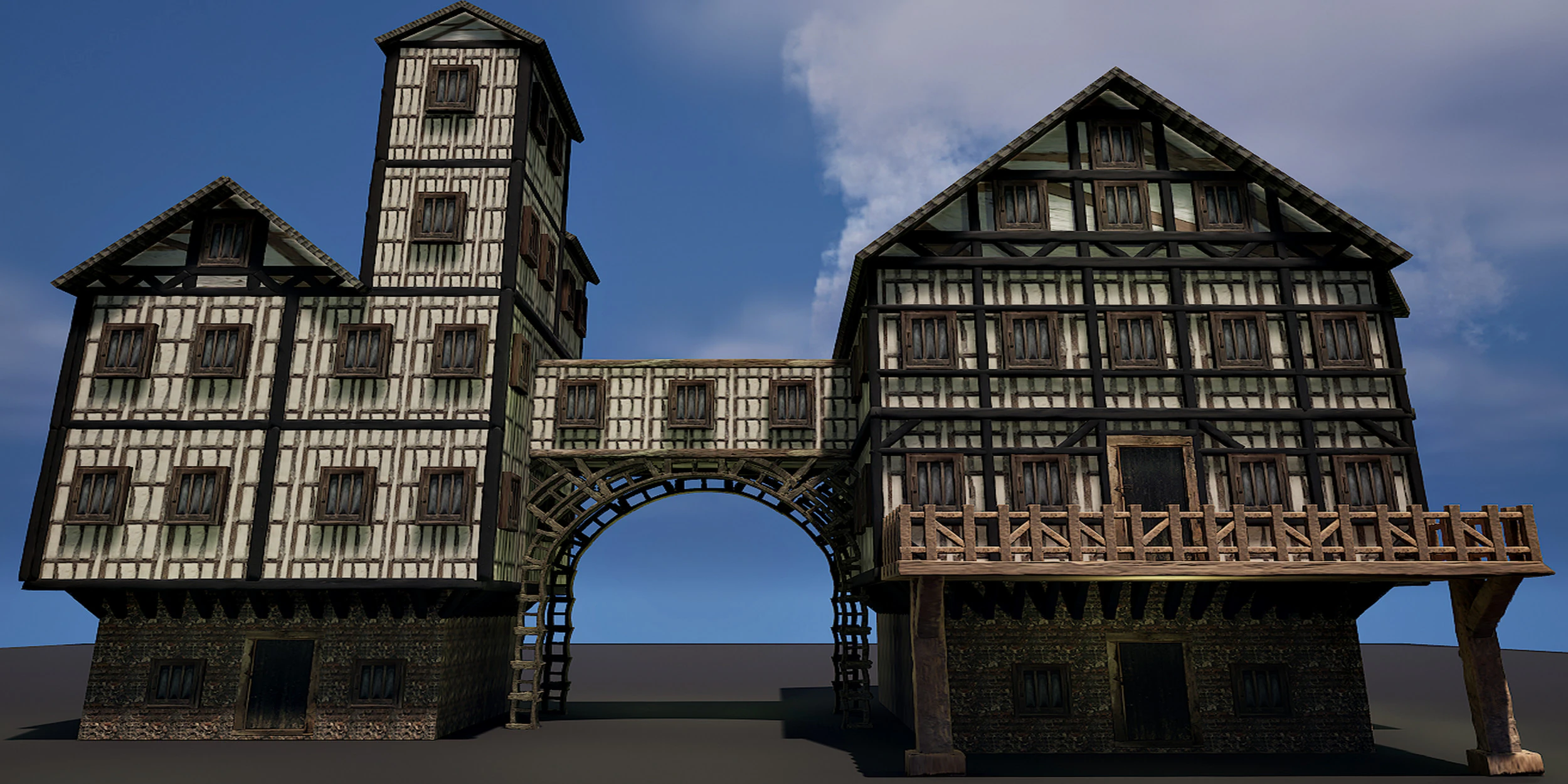 Fantasy Medieval Village Houses Highly Detailed 3D Model .c4d .max .obj .3ds .fbx .stl .blend 