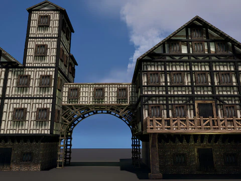 Case di villaggio medievale fantasy altamente dettagliate Modello 3D