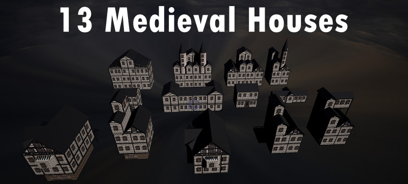 13 Medieval Fantasy Village Houses Pack 3D Model .c4d .max .obj .3ds .fbx .stl .blend