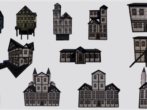 13 Medieval Fantasy Village Houses Pack 3D Model
