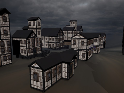 13 Medieval Fantasy Village Houses Pack 3D Model