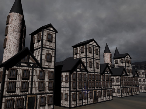 13 Medieval Fantasy Village Houses Pack 3D Model