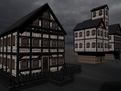 13 Medieval Fantasy Village Houses Pack 3D Model