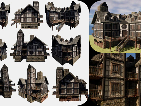 मध्यकालीन काल्पनिक घर-हवेली-मनोर-होटल 3D मॉडल