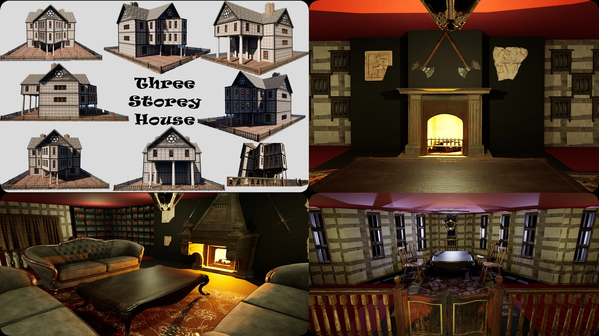 Three Storey House Interior Exterior 3D Model .c4d .max .obj .3ds .fbx .stl .blend
