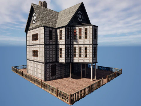 Three Storey House Interior Exterior 3D Model