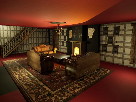 Three Storey House Interior Exterior 3D Model