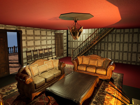 Three Storey House Interior Exterior 3D 모델