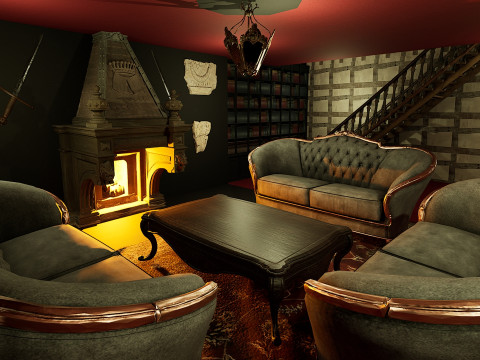Three Storey House Interior Exterior 3D 모델