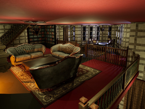 Three Storey House Interior Exterior 3D 모델