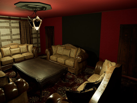 Three Storey House Interior Exterior 3D 모델