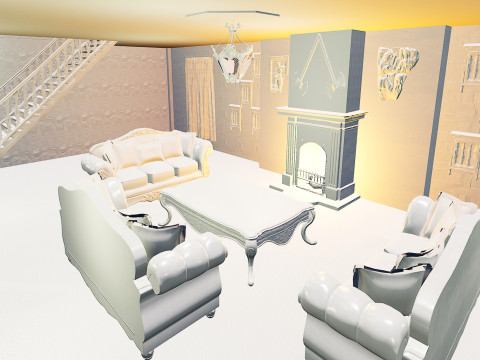 Three Storey House Interior Exterior 3D 모델
