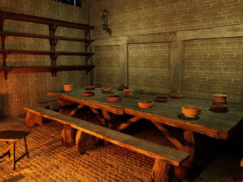 Celtic Medieval 2 Rooms Fantasy Tavern 3D Model