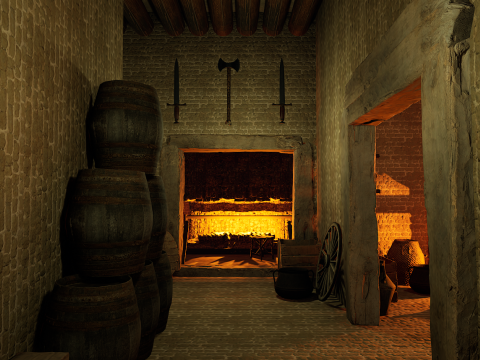 Big Celtic Medieval Tavern 3 Rooms Exterior Interior Modelo 3D