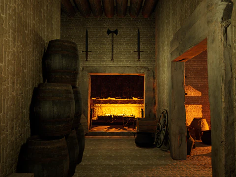 Big Celtic Medieval Tavern 3 Rooms Exterior Interior 3D Model