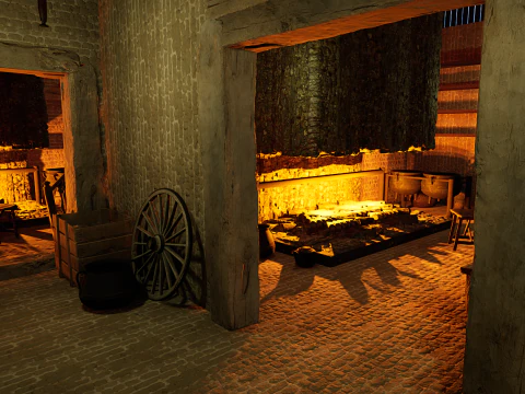 Big Celtic Medieval Tavern 3 Rooms Exterior Interior 3D Model