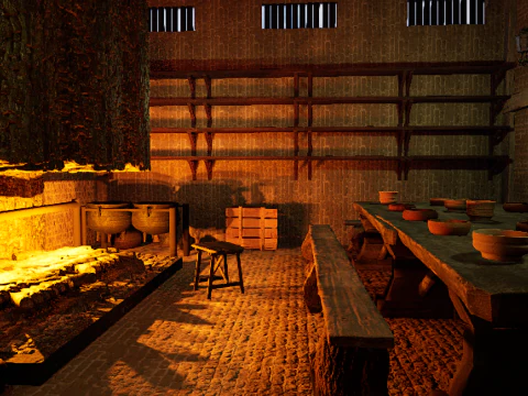 Big Celtic Medieval Tavern 3 Rooms Exterior Interior 3D Model