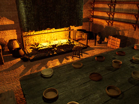 Big Celtic Medieval Tavern 3 Rooms Exterior Interior 3D Model