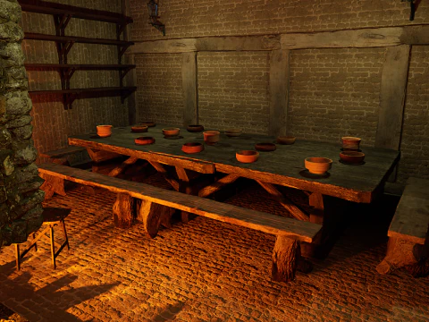 Big Celtic Medieval Tavern 3 Rooms Exterior Interior 3D Model