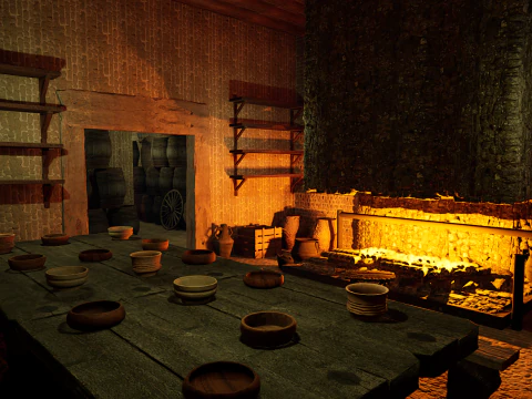 Big Celtic Medieval Tavern 3 Rooms Exterior Interior 3D Model
