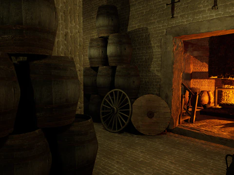 Big Celtic Medieval Tavern 3 Rooms Exterior Interior 3D Model