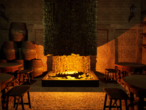 Big Celtic Medieval Tavern 3 Rooms Exterior Interior 3D Model