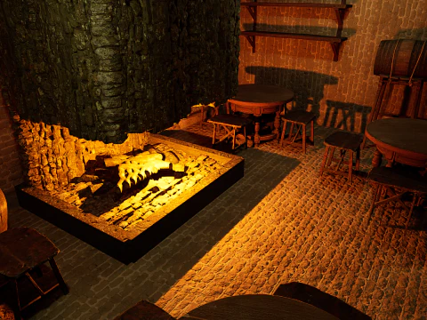 Big Celtic Medieval Tavern 3 Rooms Exterior Interior 3D Model