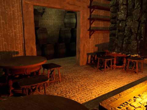 Big Celtic Medieval Tavern 3 Rooms Exterior Interior Modelo 3D