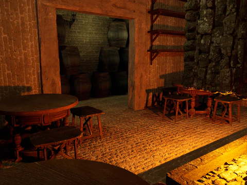 Big Celtic Medieval Tavern 3 Rooms Exterior Interior 3D Model